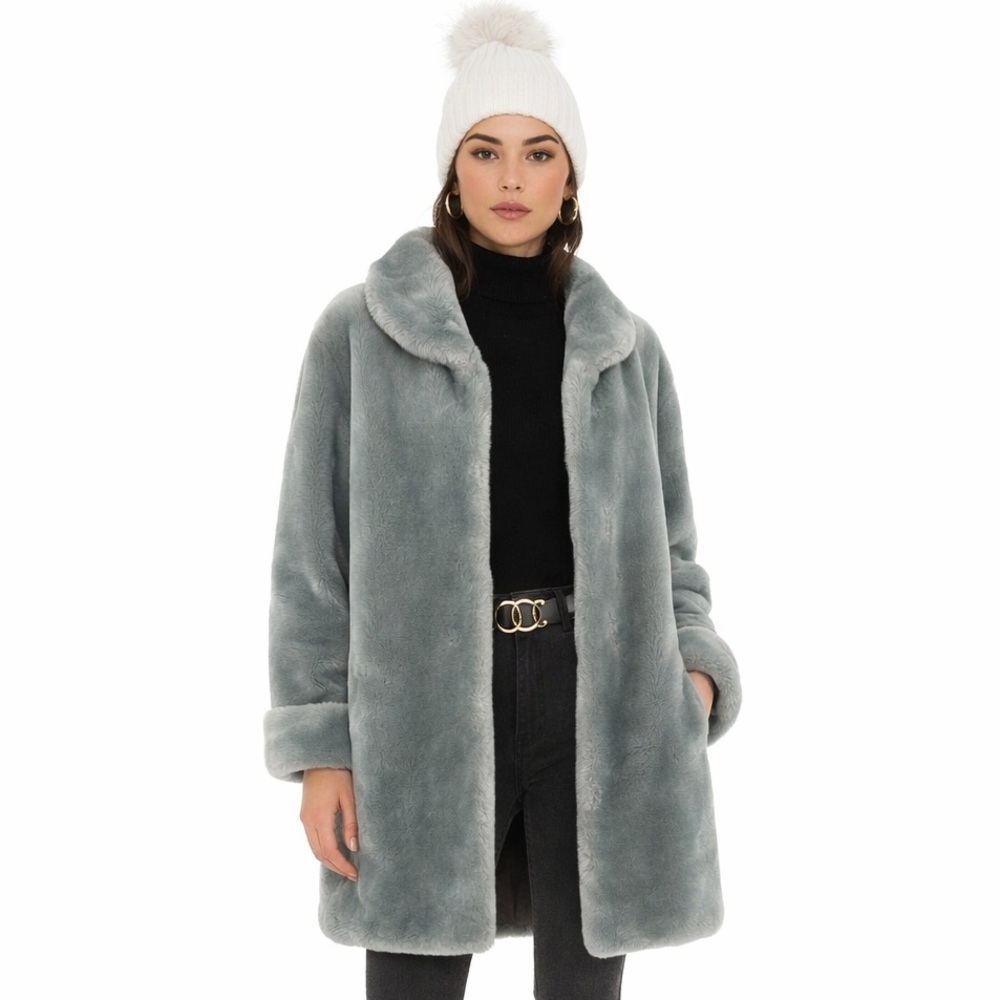 Gray‎ Faux Fur Coat Soft Plush Winter Jacket Size 12